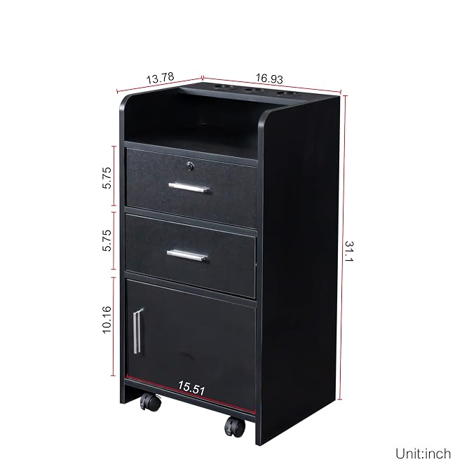 SSLine Modern Salon Station Black Floor Stand Styling Sation Wood Salon Cabinet - Image 2