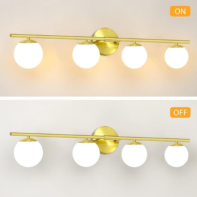 New Bathroom Vanity Light Fixtures Brushed Bronze Milk White Globe Glass Shade - Image 5