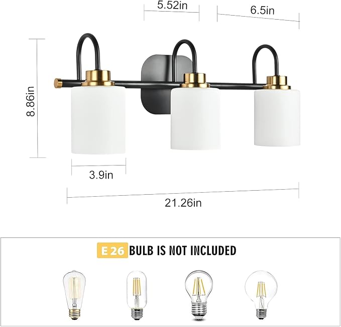 Mid Century Modern Matte Black and Gold 3 Lights Milky Glass Wall Light Fixture - Image 3