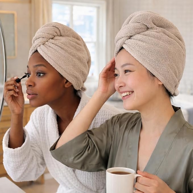 100% Turkish Cotton Hair Towel Wrap 2 Pack – Oeko-TEX Certified Quick Dry Turban - Image 6
