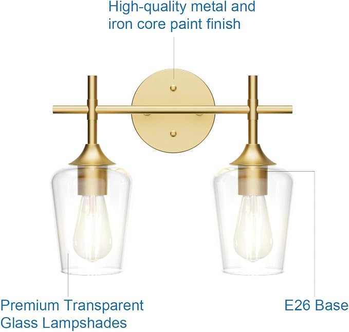 Ralbay Gold Bathroom Light Fixtures 2-Lights - Image 6