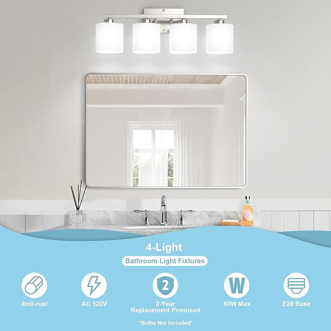 Honesorn 4-Light Bathroom Vanity Light Fixture, Brushed Nickel, Modern - Image 3