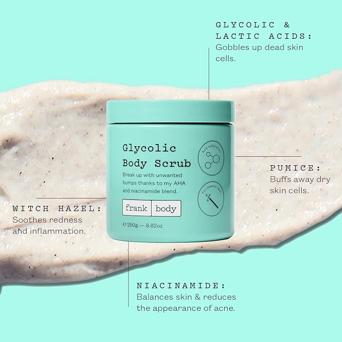 frank body Glycolic Acid Body Scrub | Fights KP & Breakouts, Spots & Tighten - Image 2