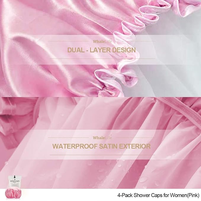 Shower Cap for Women Reusable Extra Large Shower Cap for Men Satin Double Layer - Image 4