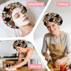 Black Cat Reusable Shower Cap Flower Double Layer Waterproof Shower Caps Large - Image 7