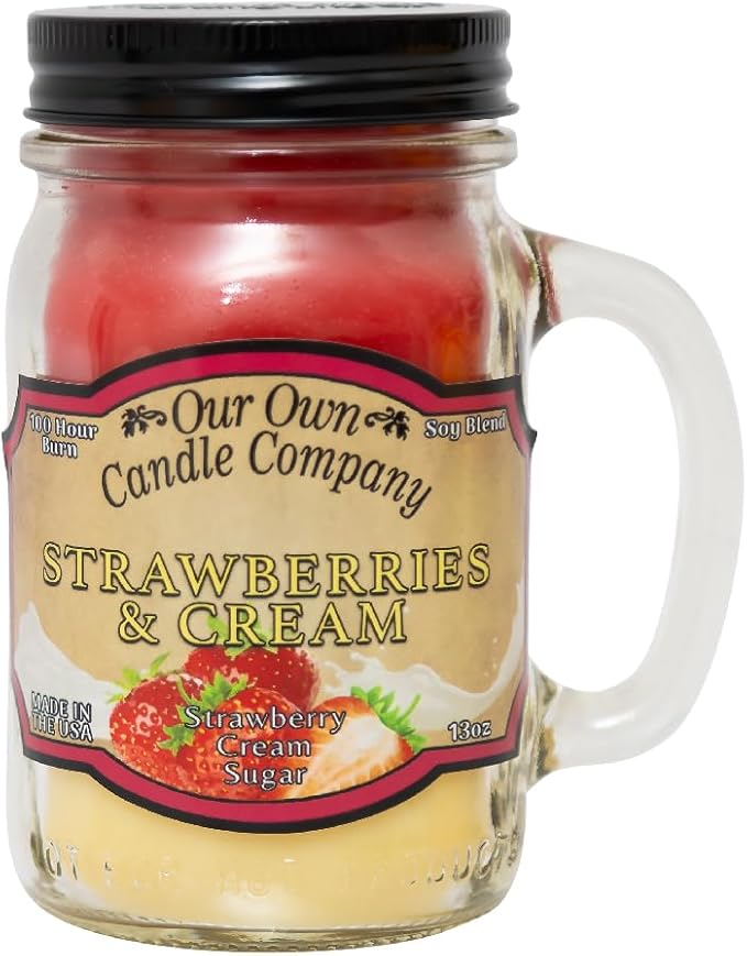 Our Own Candle Company, Strawberries & Cream Scented Mason Jar Candle, 100 Hour by OurOwnCandleCompanycandles