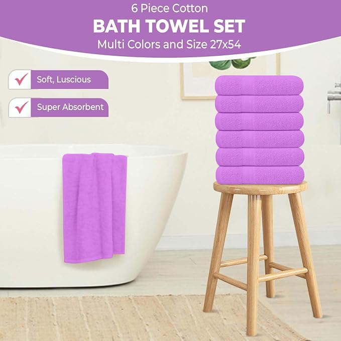 KAHAF COLLECTION 6 Pack Bath Towels Set 100% Ring Spun Cotton, Lightweight - Image 2