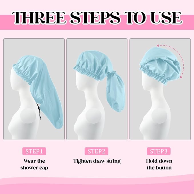 2 Pcs Large Shower Cap for Braids, Extra Long Shower Cap for Women Long Hair & - Image 4