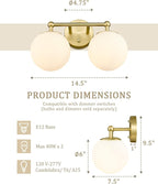 AKEZON Gold Bathroom Light Fixtures, 2-Light Vanity Lights Over Mirror Wall - Image 5