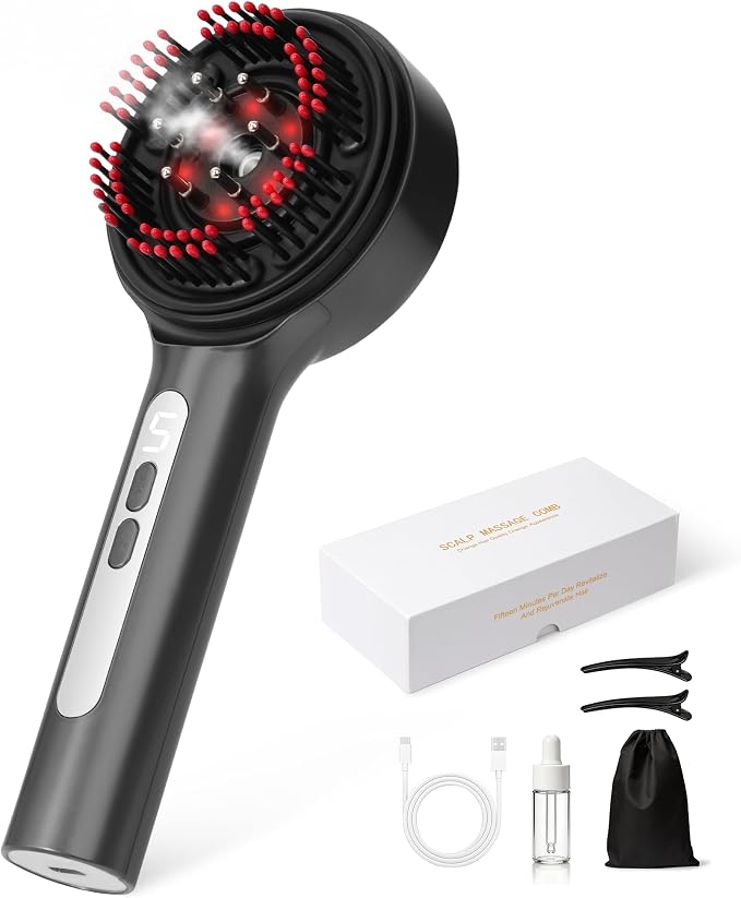 Electric Scalp Massager, 5 in 1 Refillable Oil Reservoir and Mist 3 Step At by KIAVEZO