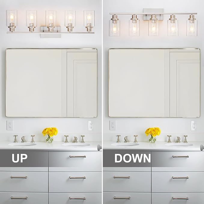 5 Light Bathroom Light Fixtures Brushed Nickel Vanity Light Over Mirror Modern - Image 6
