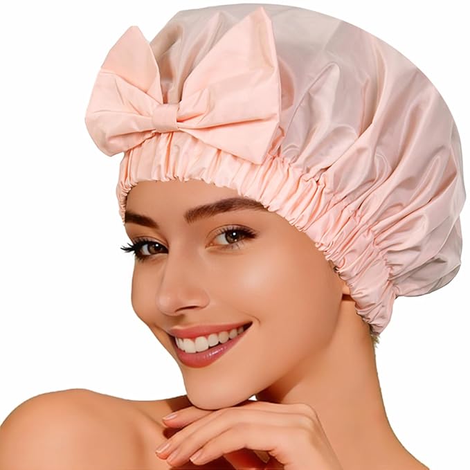 Shower Cap for Women, Cute Bow Waterproof Reusable Bath Cap, Non-Slip Anti by TUVATU