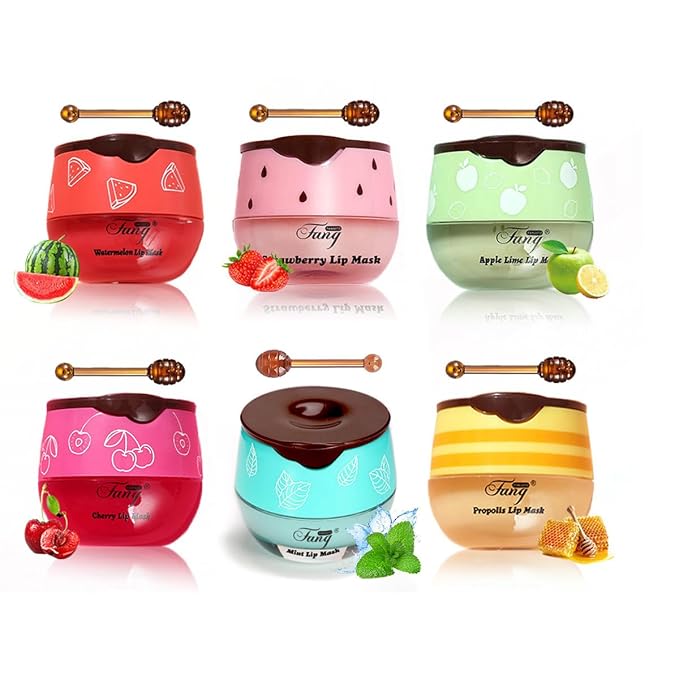 FYEBOO Fruit Lip Mask Set with Honey & Vitamin E, Moisturizing Overnight by FYEBOO