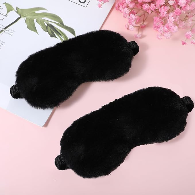 2 Pcs Black Plush Eye Mask Soft Sleeping Blindfold Eye Cover Comfortable Furry - Image 3