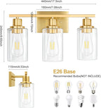 Gold Bathroom Wall Lights Brushed Brass 3-Light Vanity Light Fixtures Modern - Image 6