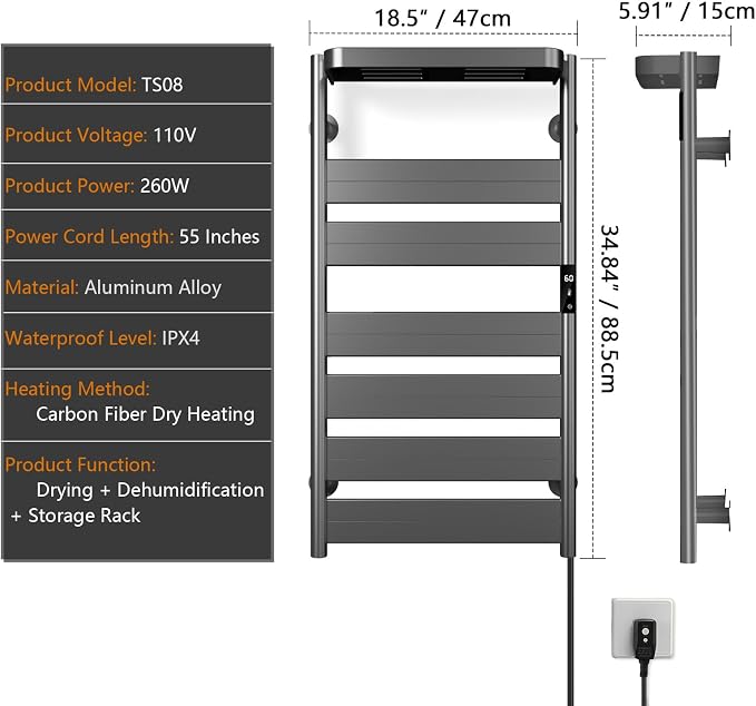 Towel Warmer Rack, Heated Towel Rack - Image 7