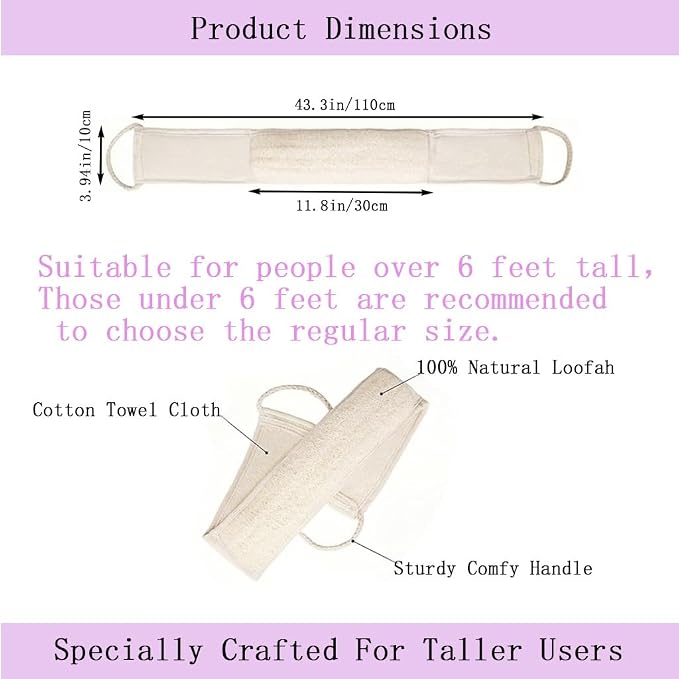 Extra-Long Natural loofah Back Scrubber, Long Back Scrubber - Image 2