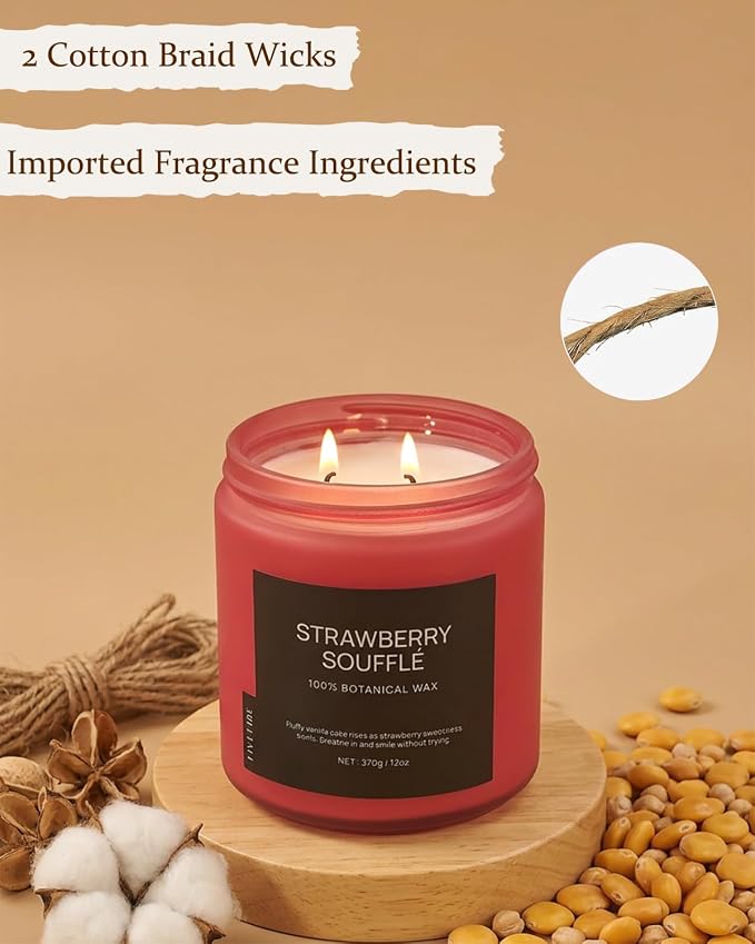 Strawberry Soufflé Home Scented Candles, 13oz Organic Soy Wax, 76-Hour Clean - Image 5