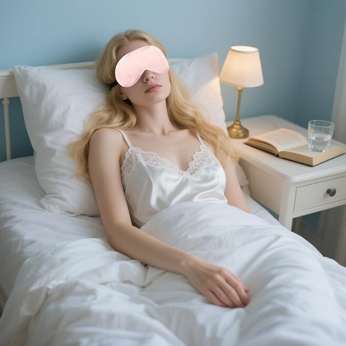 2 PCS Pink Satin Sleep Masks, Adjustable Silk Eye Mask - Image 2