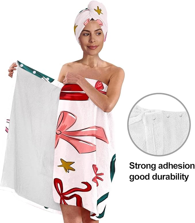 Gift Bow Bath Wrap with Hair Drying Cap – Microfiber Quick Dry Shower Towel - Image 4