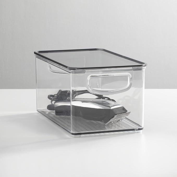 mDesign Deep Plastic Bathroom Storage Bin Box, Lid/Built-in Handles, - Image 3
