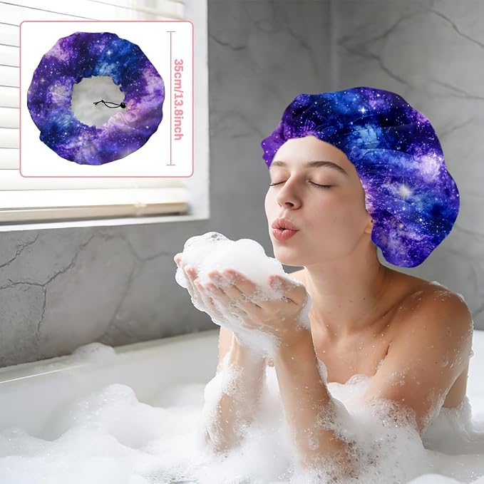 Starry Sky Reusable Shower Cap Milky Way Double Layer Waterproof Shower Caps - Image 5