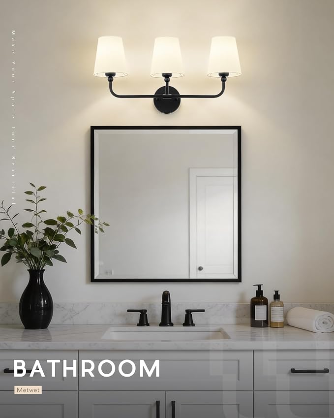 Bathroom Light Fixtures, 3-Light Matte Black Vanity Lights - Image 5