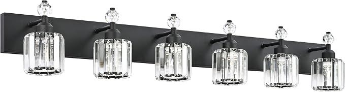 PRESDE 6-Light Crystal Bathroom Lights Fixtures Modern Matte Black Bathroom by HOME