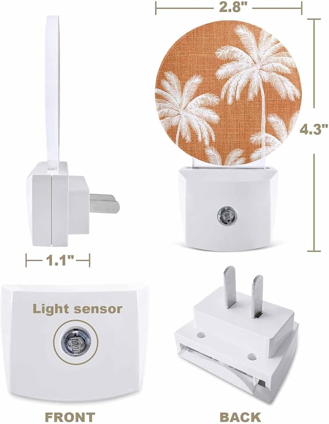 Night Lights Auto Sensor Tropical Palm Trees Night Light Orange Linen Coastal - Image 2