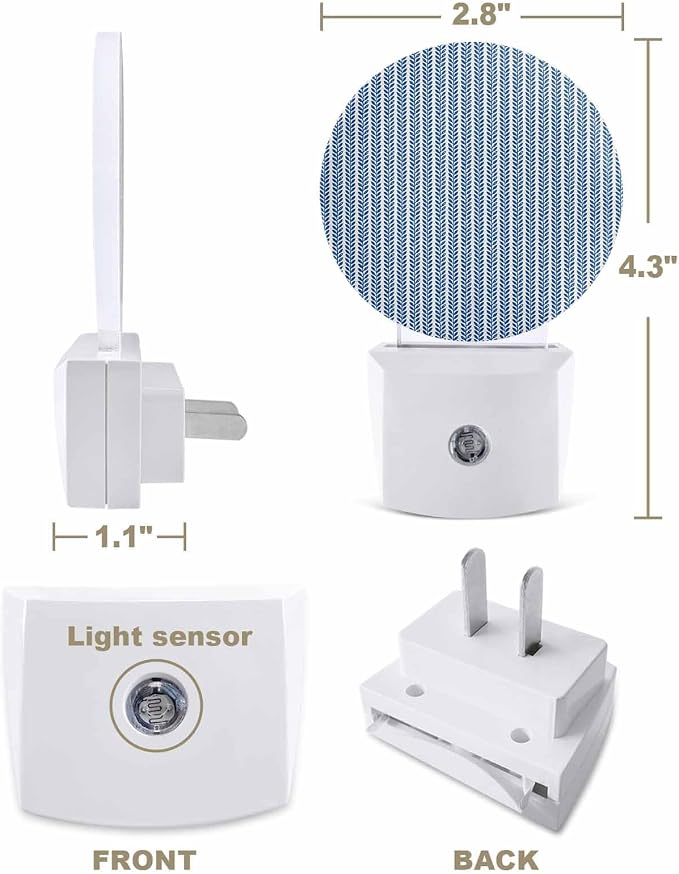 Night Lights Auto Sensor Blue Pinstripes Night Light Woven Denim Striped Round - Image 2