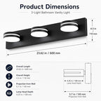 3-Light Bathroom Vanity Light Over Mirror, Matte Black LED Vanity Lighting - Image 6