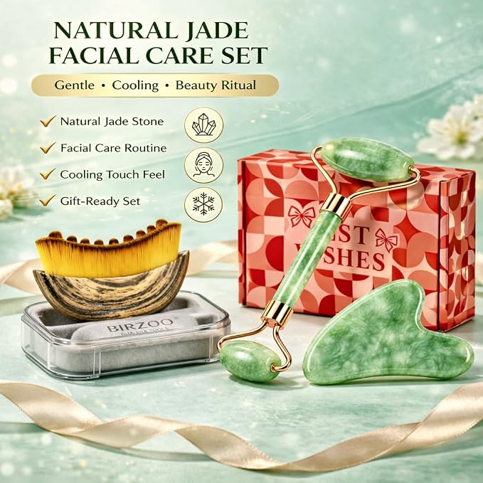 Lymphatic Contour Face Brush & Natural Jade Roller Set - Image 6