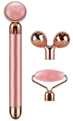 3-IN-1 Electric Jade Roller 3D Roller Facial Roller & Face Massager, Rose Quartz - Image 3
