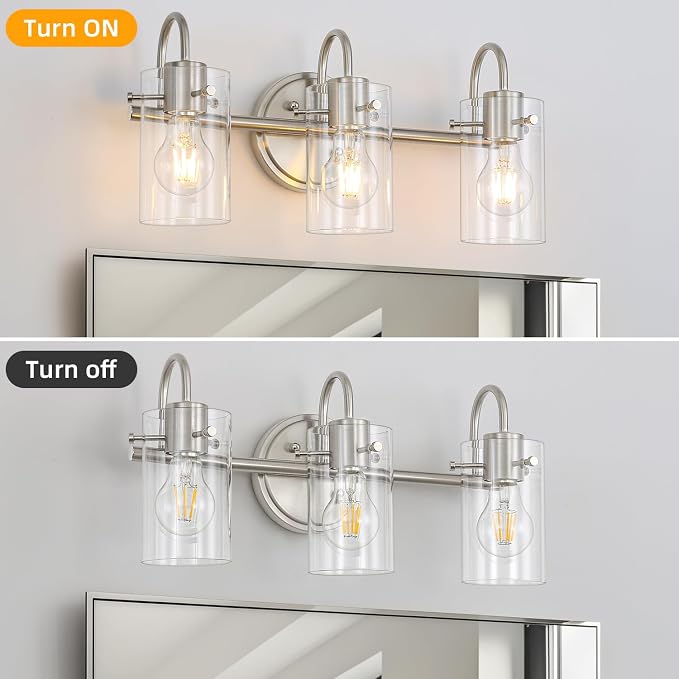 3 Lights Vanity Light Fixture, Brushed Nickel Bathroom Wall Sconces, Modern - Image 2