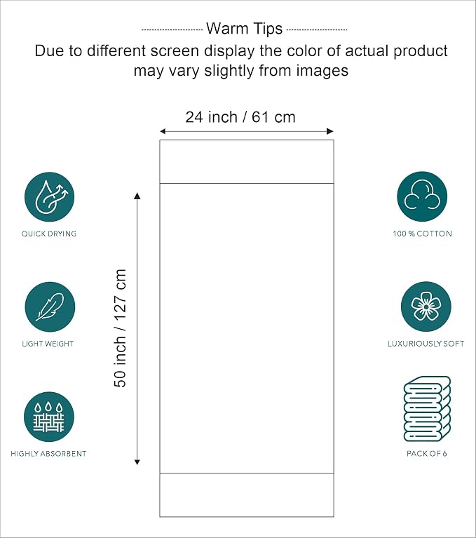 Pleasant Home Bath Towels Set of 6 100% Cotton, 515 GSM | Lightweight, Soft & - Image 8