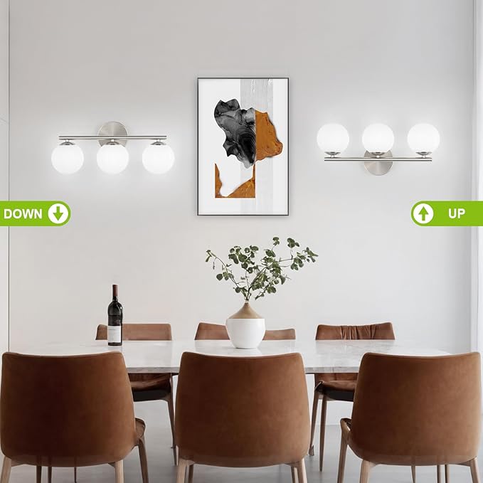 Brushed Nickel Bathroom Light Fixtures 3-Light Globe Vanity Light - Image 3