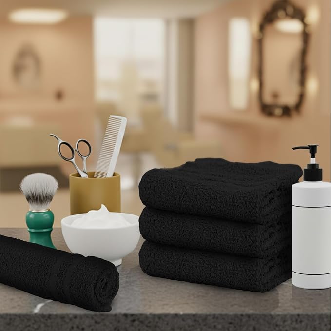 Salon Towels – 50 Pack Black Hand Towels 100% Cotton Spa Towel – 16x27 inches - Image 4