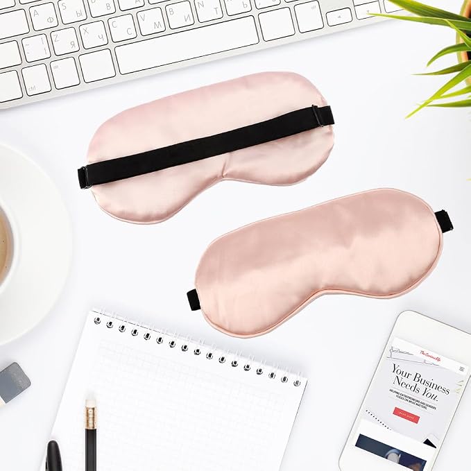 2 PCS Pink Satin Sleep Masks, Adjustable Silk Eye Mask - Image 7
