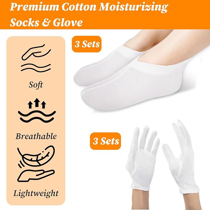 6 Pairs Moisturizing Socks Gloves Set, Spa Foot Moisturizer Socks & Cotton - Image 3