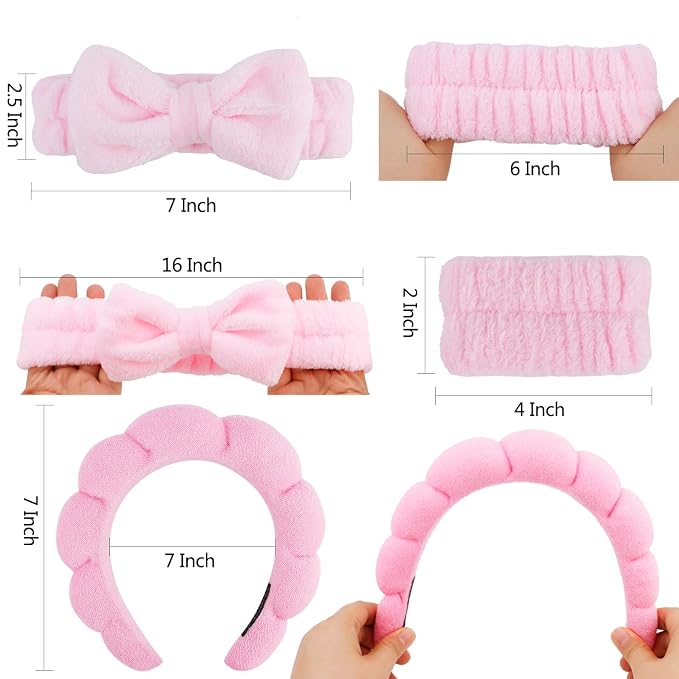 Chanaco Spa Wristband and Pink Puffy Sponge Makeup Headband Set - Image 6
