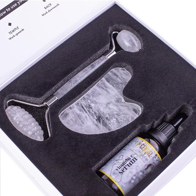 100% Real Crystal Jade Stone Roller and Gua Sha Set - Image 2