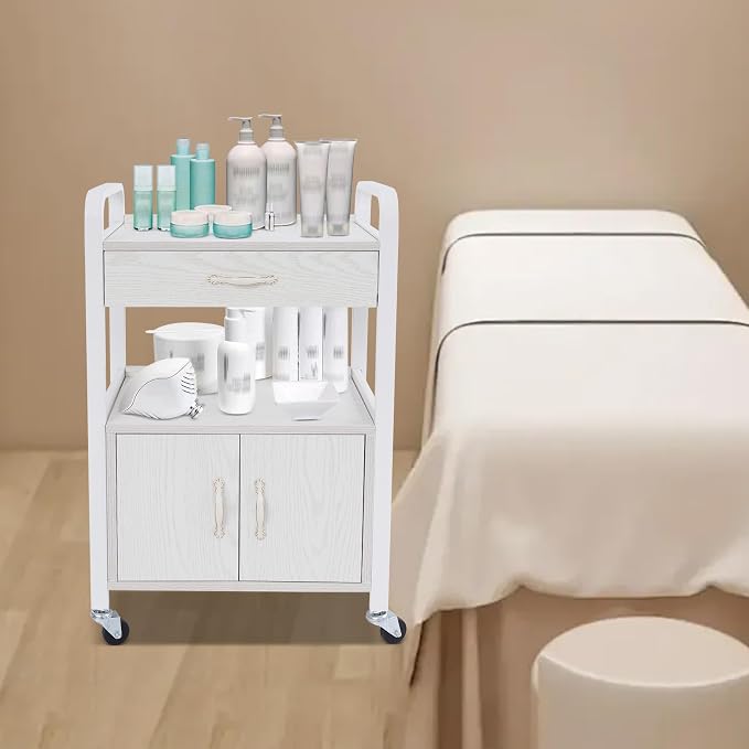 Salon Trolley Cart with Wheels, Mobile Utility Storage Cabinet with 1 Drawer & - Image 8