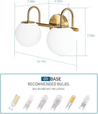 Modern Bathroom Vanity Light Fixtures 2 Lights Brushed Brass Milk White Globe - Image 3