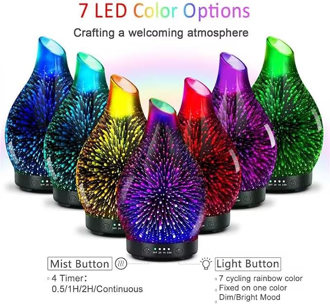 Essential Oil Diffuser 150ML -3D Firework Glass Aromatherapy Diffusers - Image 2