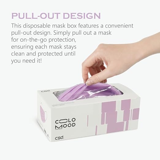 CSD Colo 30 Pcs Purple Disposable Face Masks, 3 Ply Adult Mask - Image 2