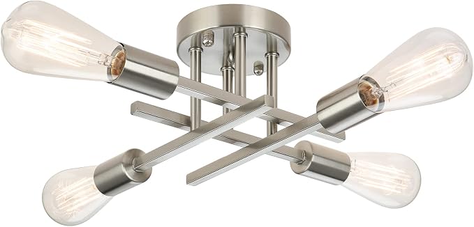 SunRider Industrial 4-Light Semi Flush Mount Ceiling Light Fixture, Brushed by SunRider
