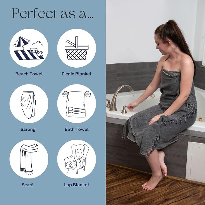InfuseZen Stonewashed Turkish Bath & Beach Towel –100% Organic Turkish Cotton - Image 7