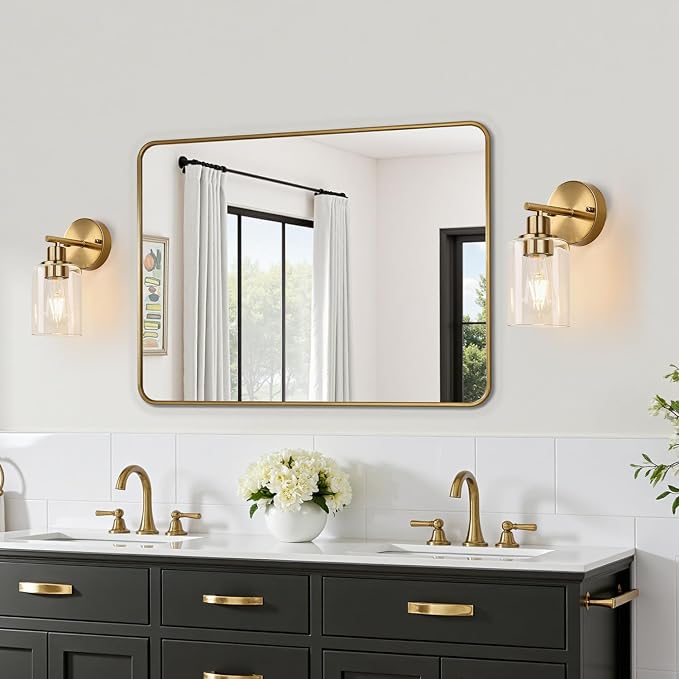 Zarbitta Set of 2 Wall Sconces for Bathroom, Brushed Gold Modern Vanity Lights - Image 6