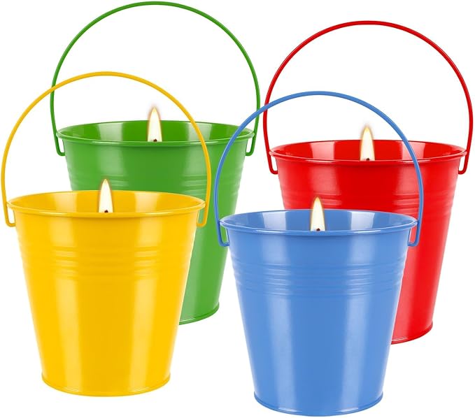 4 Pack 12oz Citronella Scented Candles, Colorful Metal Bucket Candles - Image 7