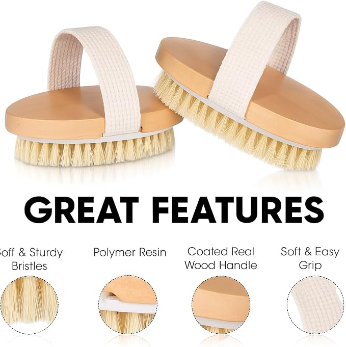 OPAZ 2-Pack Dry Body Brush – Natural Boar Bristles, Ergonomic Cotton Strap – - Image 2